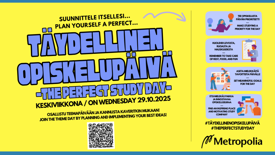 Täydellinen opiskelupäivä mianosjuliste keltaisella pohjalla